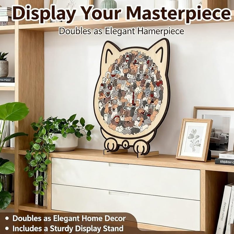 135 Pcs Morandi Cat Shaped Wooden Jigsaw Puzzle Unique Framed Outlines - Image 3